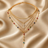 White Gold Colourful Stones Necklace Set