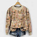 Tina - Pull beige avec motif floral