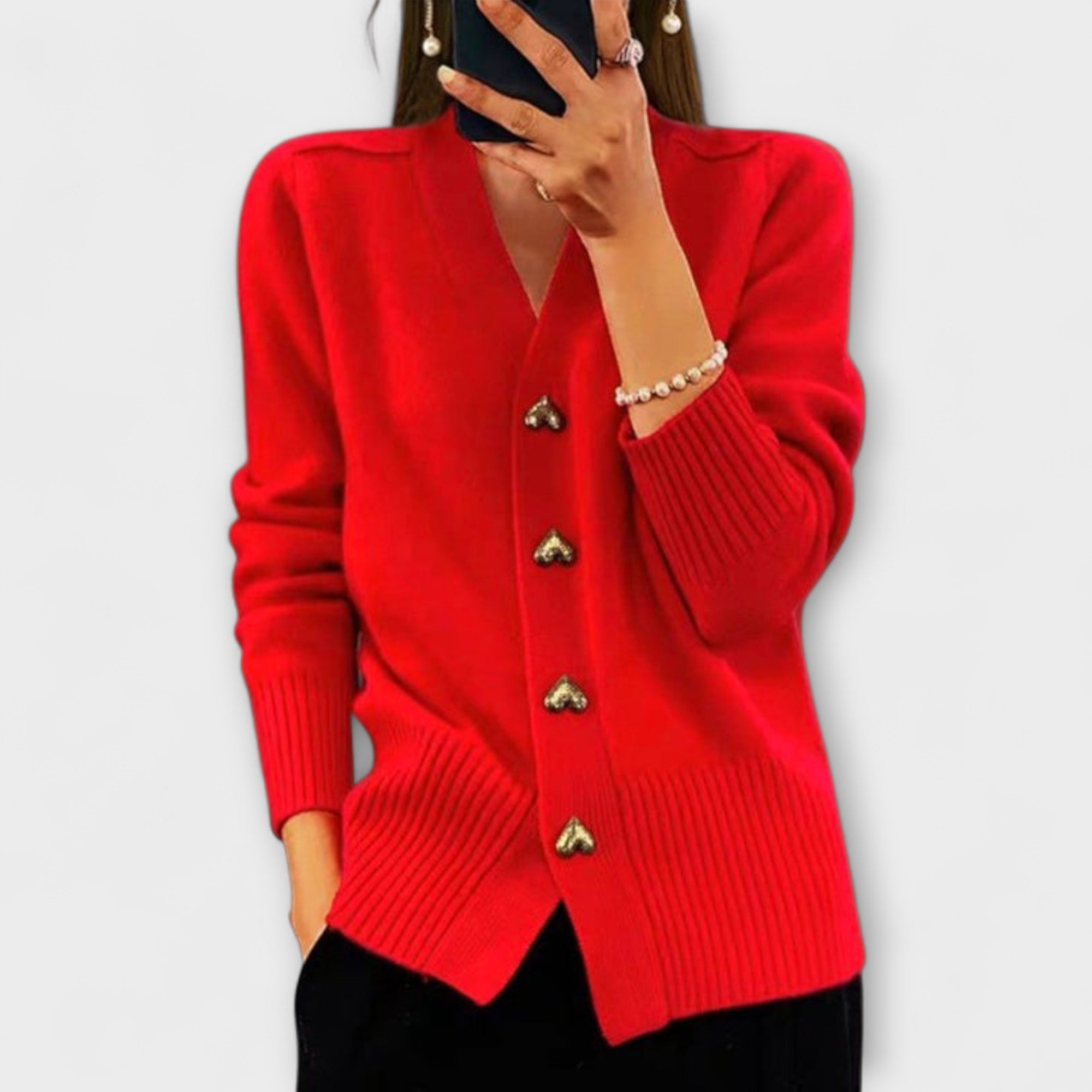 Marij - Cardigan bleu foncé avec décolleté en V au look vintage