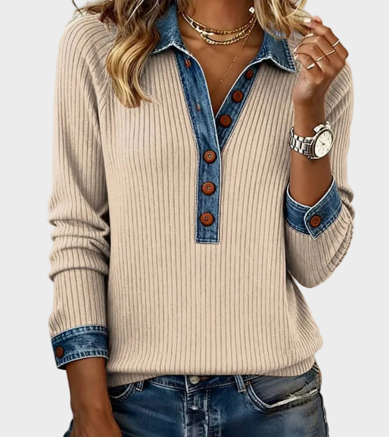 Ravit – Blouse en maille à col en jean – photo 3
