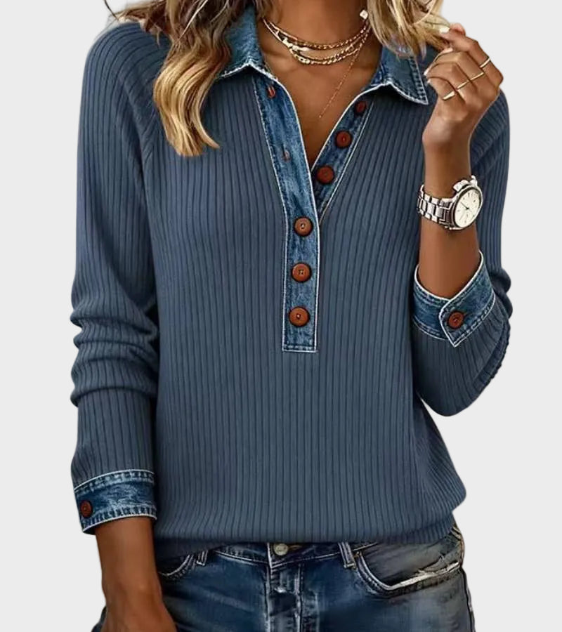 Ravit – Blouse en maille à col en jean – photo 2