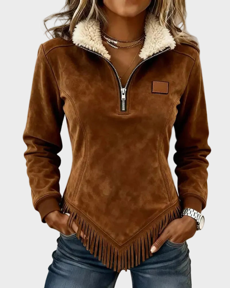 Petra – Sweat élégant à fausse fourrure et franges – photo 4