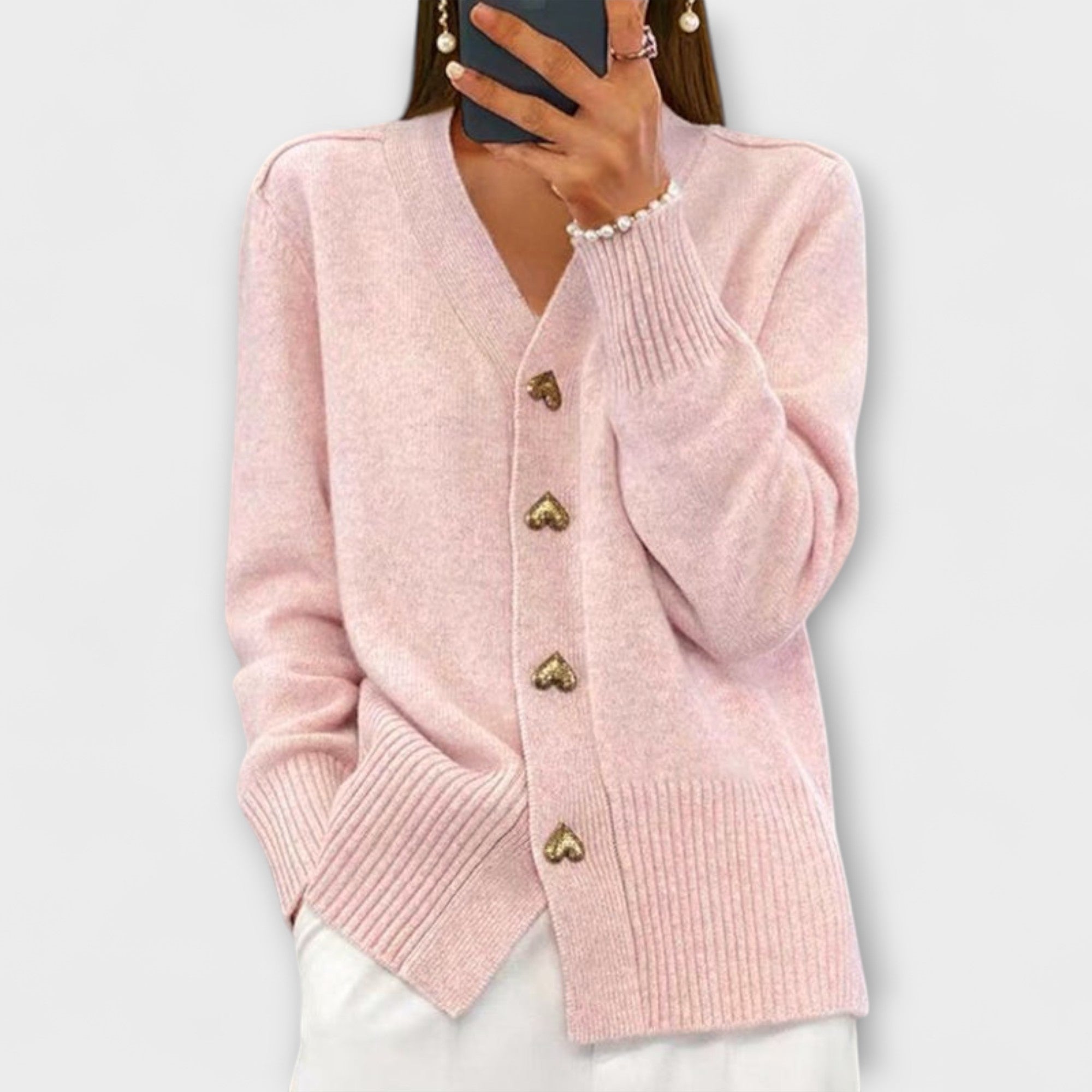 Marij - Cardigan bleu foncé avec décolleté en V au look vintage