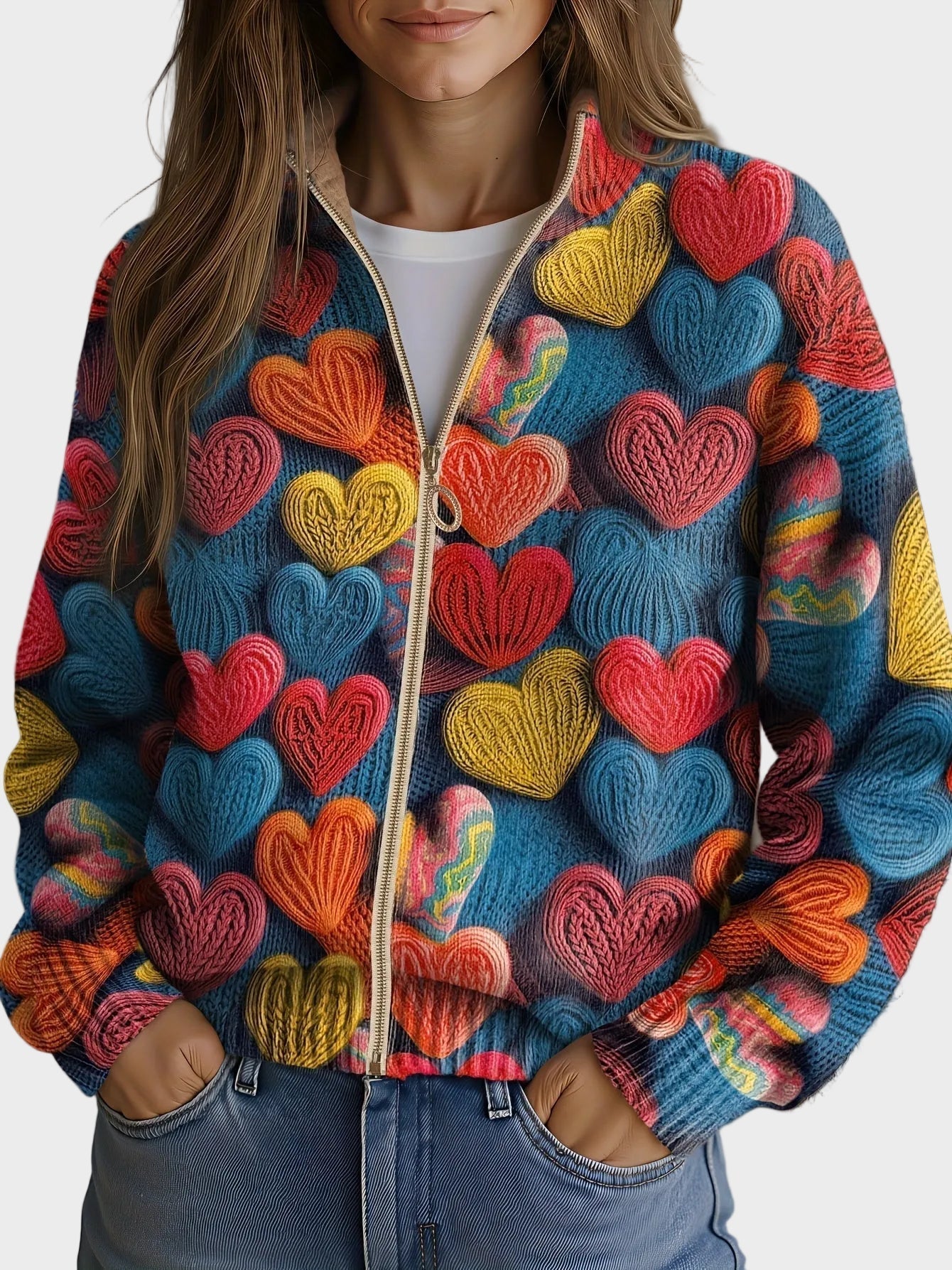 Valentine – Gilet à cœurs multicolores en relief