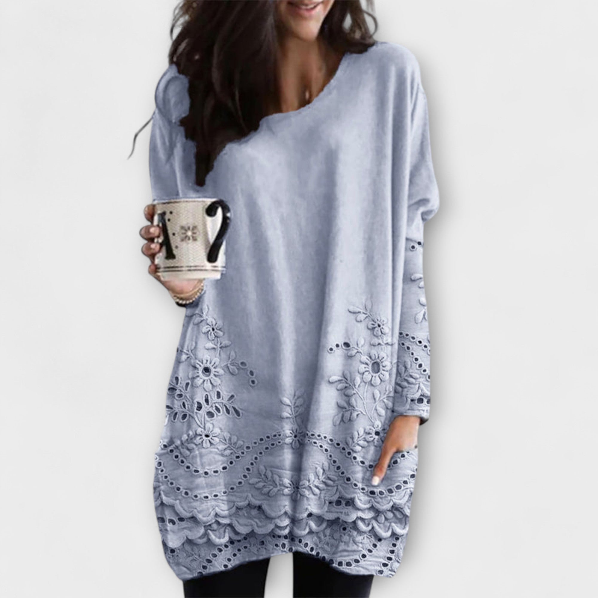 Riley - Pull blanc imprimé avec broderie