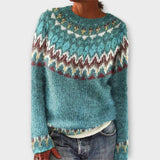 Devyn - Pull en velours côtelé couleur pétrole avec motif norvégien