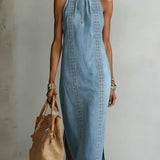Júlia - Robe en Denim avec Dentelle Rétro | Tendance Denim