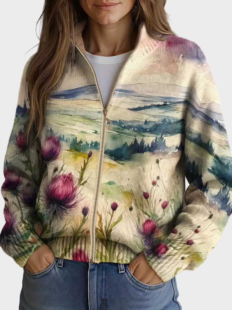 Zelda – Gilet zippé à motif chardon écossais