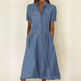 Caroline - Robe en Jean à Manches Courtes | Effet Silhouette