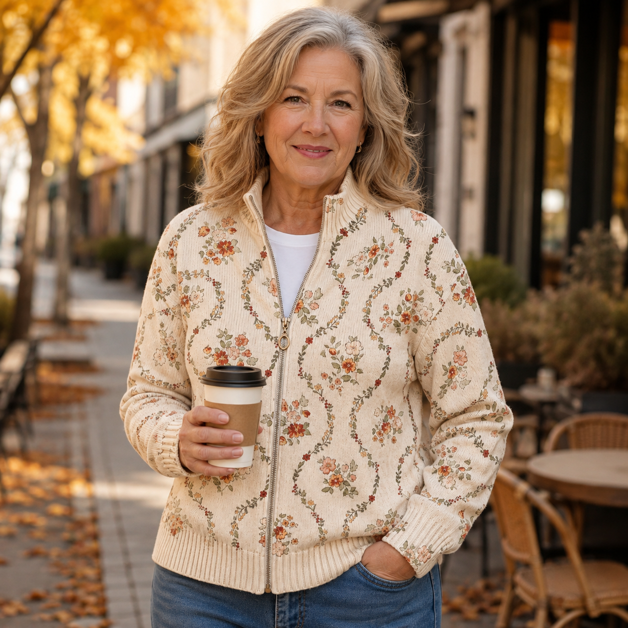 Persephone – Gilet crème à délicat imprimé fleuri – photo 2