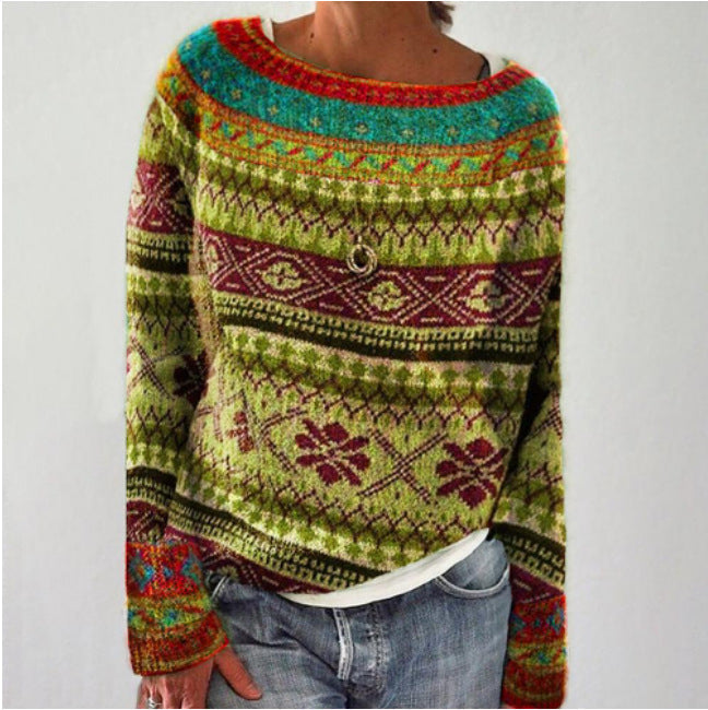 Veronika - Pull douillet couleur pétrole avec motif de sapin