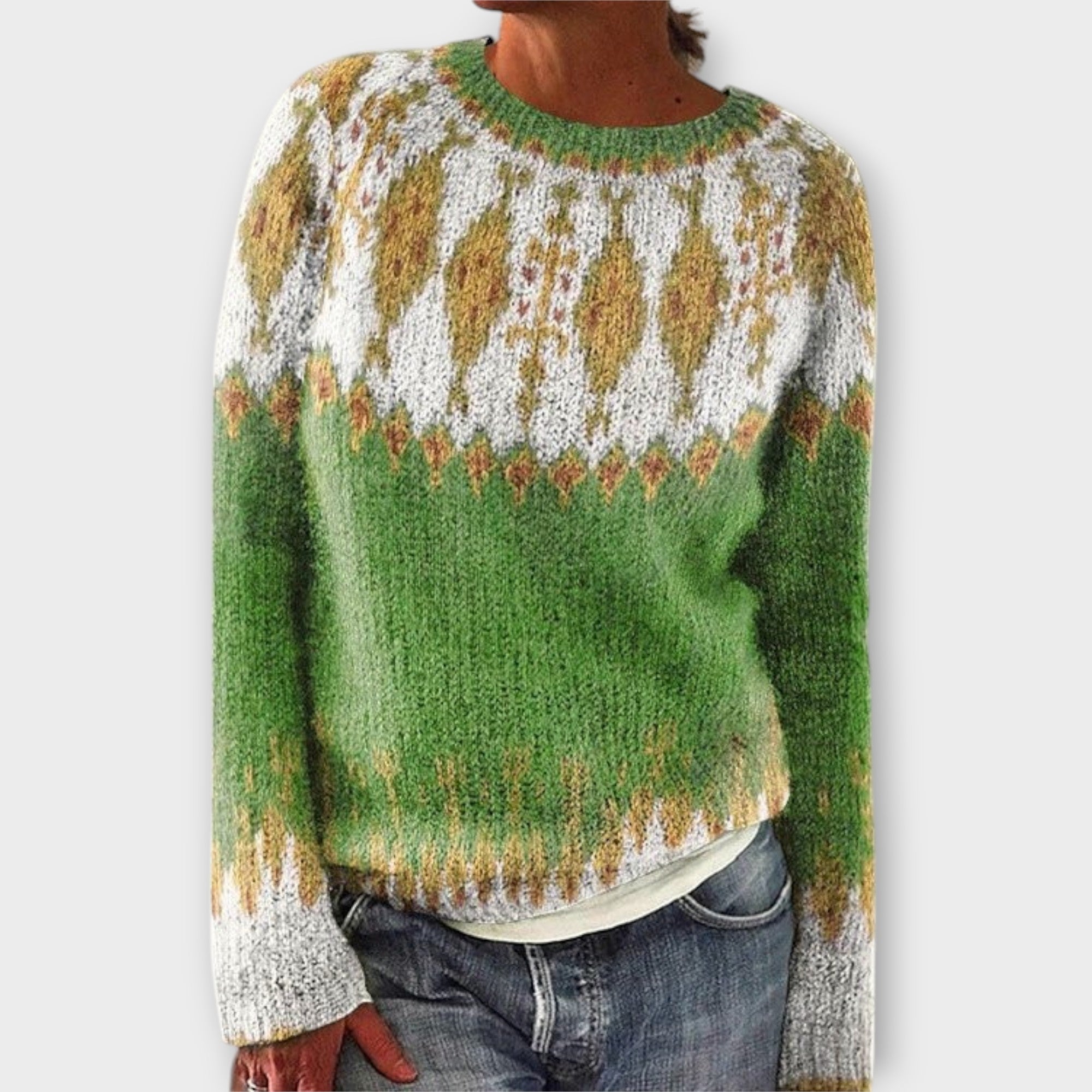 Devyn - Pull en velours côtelé couleur pétrole avec motif norvégien
