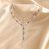 White Gold Colourful Stones Necklace Set