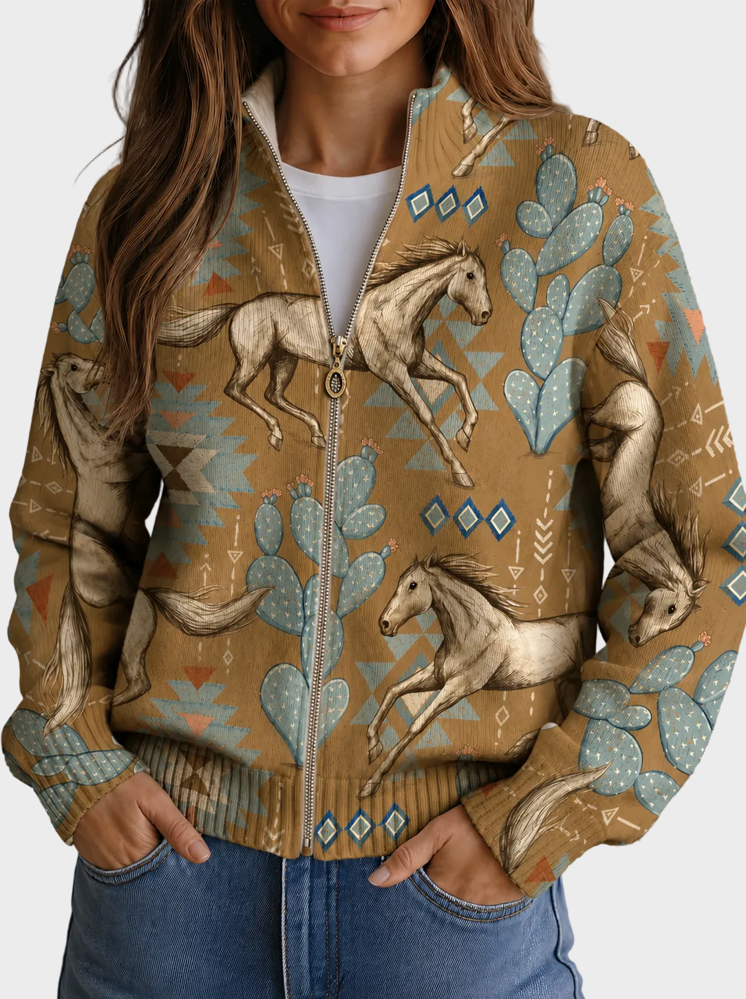 Perpetua – Gilet zippé à imprimé cactus