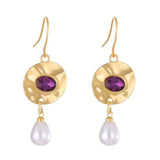 Pearl Earrings with Purple Zirconia
