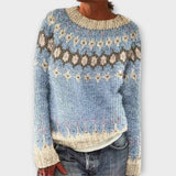 Devyn - Pull en velours côtelé couleur pétrole avec motif norvégien