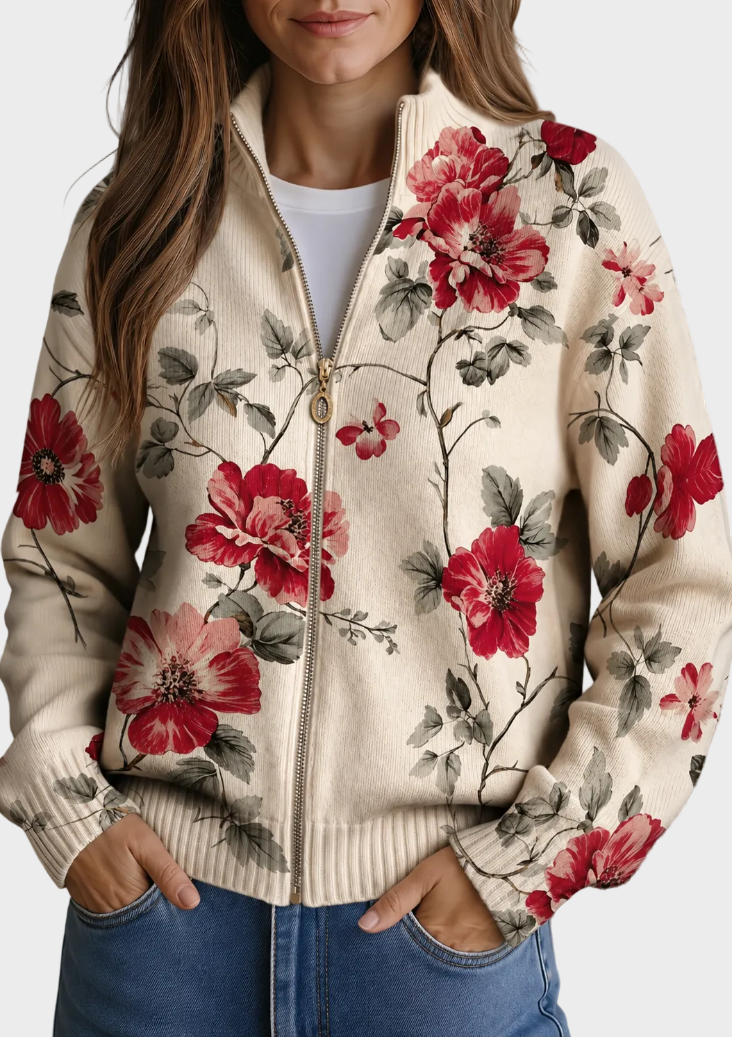 Wilhelmine – Gilet rose à imprimé vintage