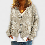 Stella - Veste en tricot beige avec motif floral en 3D