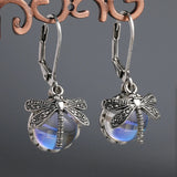 Vintage Moonstone Dragonfly Earrings