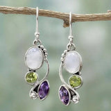 Moonstone Amethyst Peridot Cascade Earrings