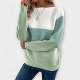 Clara - Pull en patchwork élégant vert et blanc