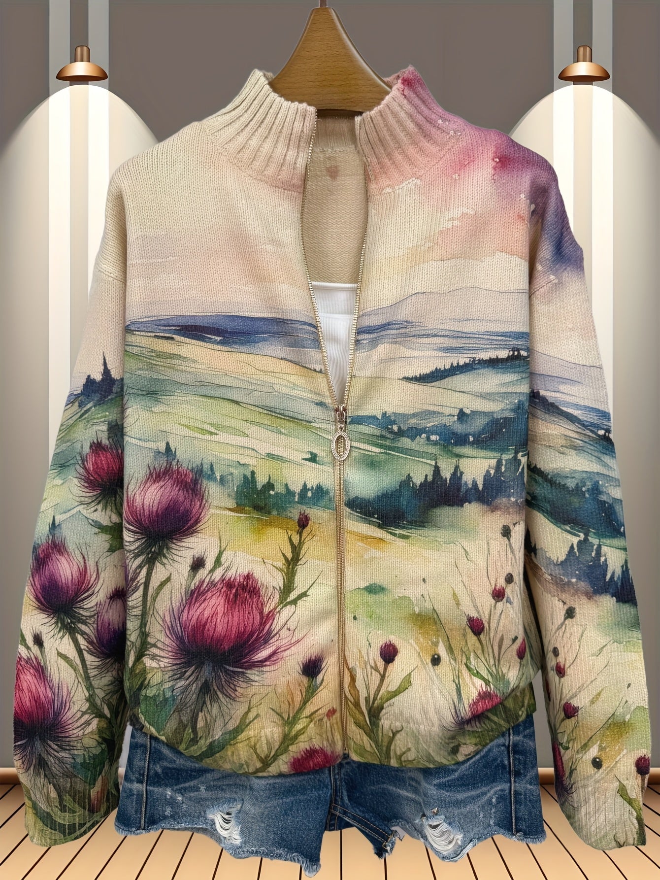 Zelda – Gilet zippé à motif chardon écossais – photo 4