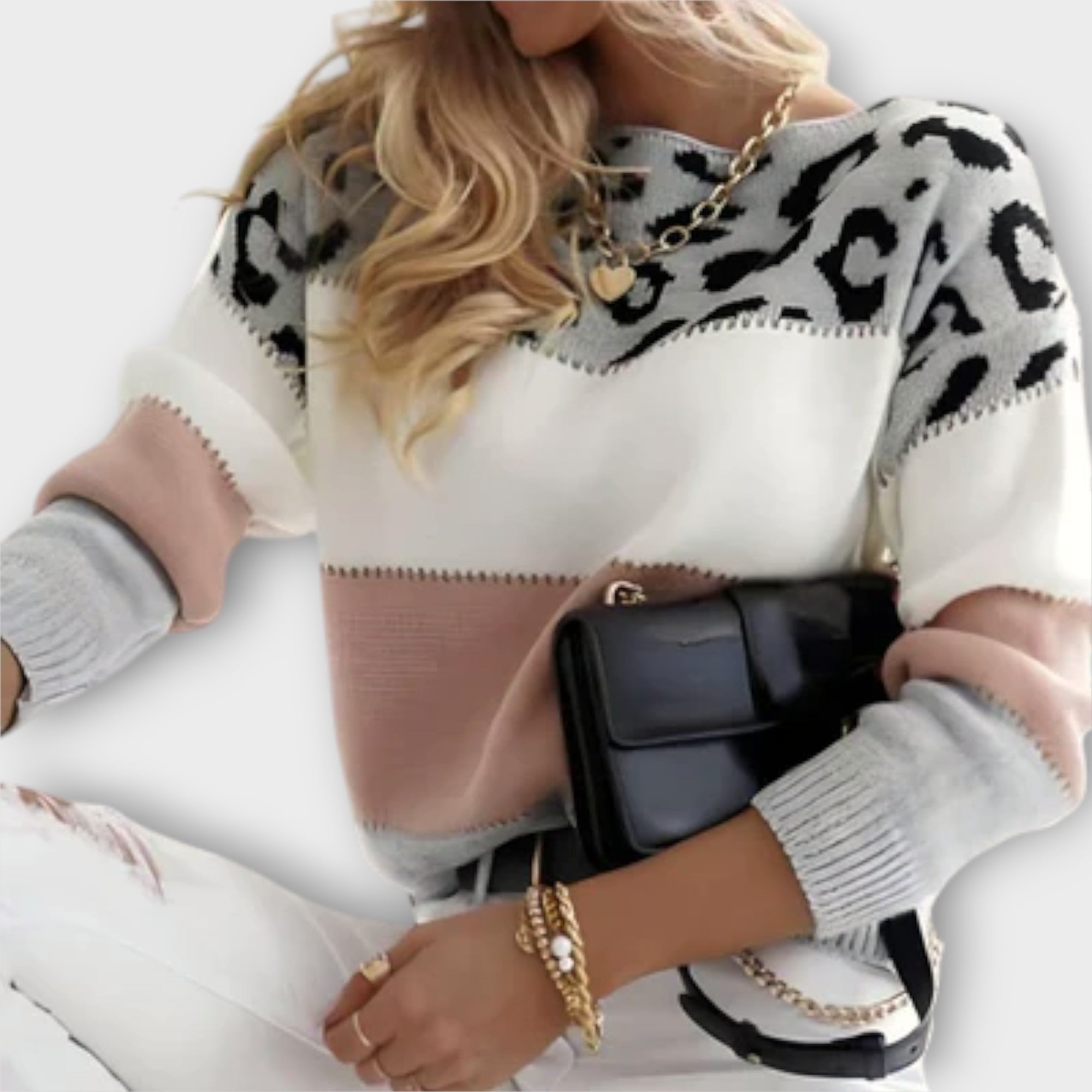 Cheyenne - Pull gris avec design léopard