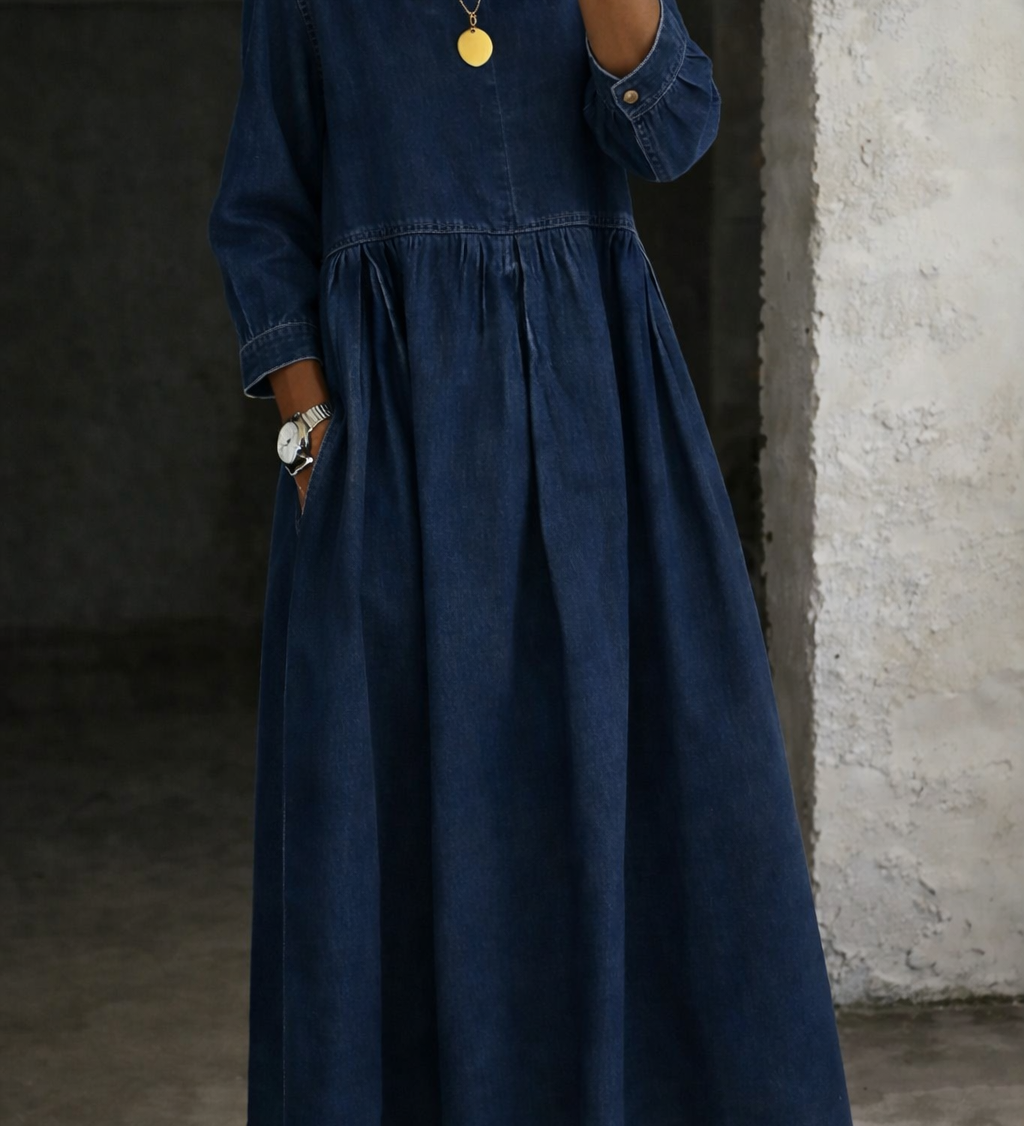 Océane - Robe en Denim avec Col Peter Pan | Effet Silhouette
