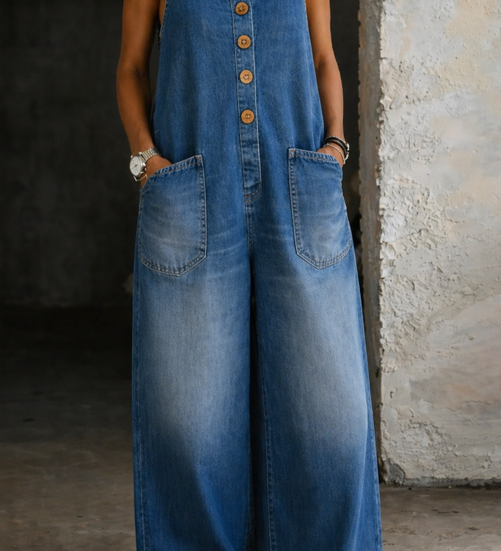 Brigitte - Pantalon Salopette en Coton Vintage Lavé | Effet Épuré