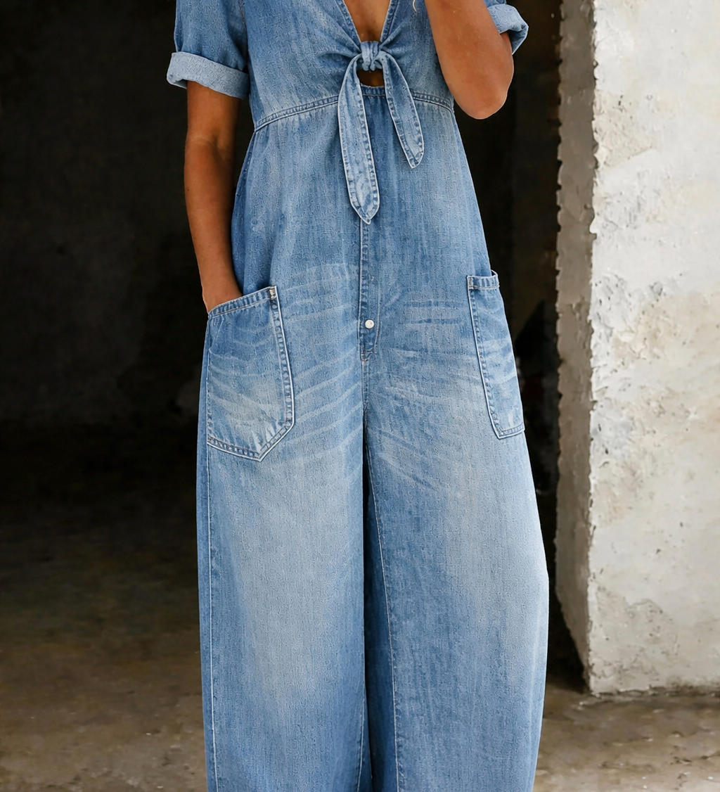 Camille - Combinaison Manga Courte avec Décolleté en V | Total Look Tendance