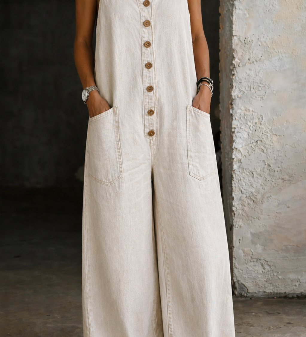 Brigitte - Pantalon Salopette en Coton Vintage Lavé | Effet Épuré