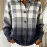 Isabelle | Cardigan gris à carreaux ombré à boutons