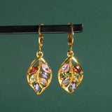 Colourful Vintage Gold Leaf Earrings