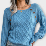 Malia - Pull gris foncé avec boutons et motif en torsades