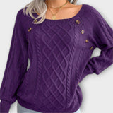 Malia - Pull gris foncé avec boutons et motif en torsades