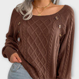Malia - Pull gris foncé avec boutons et motif en torsades