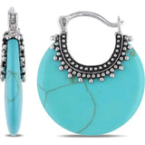 Silver Turquoise Stone Hoop Earrings