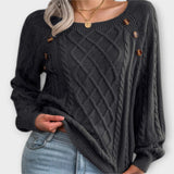Malia - Pull gris foncé avec boutons et motif en torsades