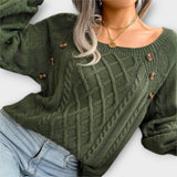 Malia - Pull gris foncé avec boutons et motif en torsades