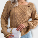 Malia - Pull gris foncé avec boutons et motif en torsades