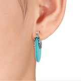 Silver Turquoise Stone Hoop Earrings