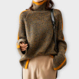Breseis - Pull vintage à col roulé brun avec rayures