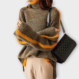 Breseis - Pull vintage à col roulé brun avec rayures