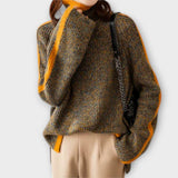 Breseis - Pull vintage à col roulé brun avec rayures
