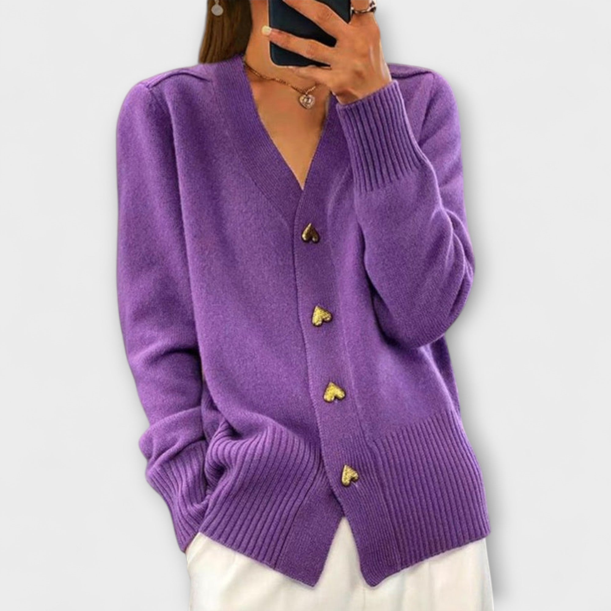 Marij - Cardigan bleu foncé avec décolleté en V au look vintage
