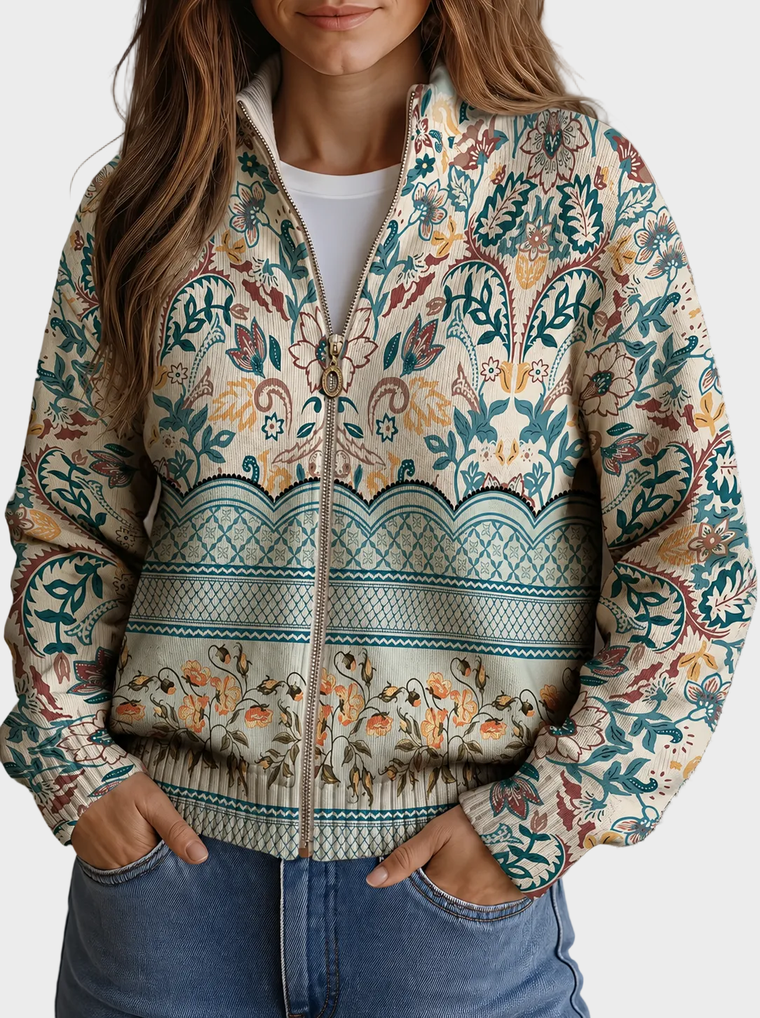 Sybilla™ – Gilet à bordure botanique vintage