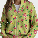 Constance - Cardigan zippé floral rose et lime