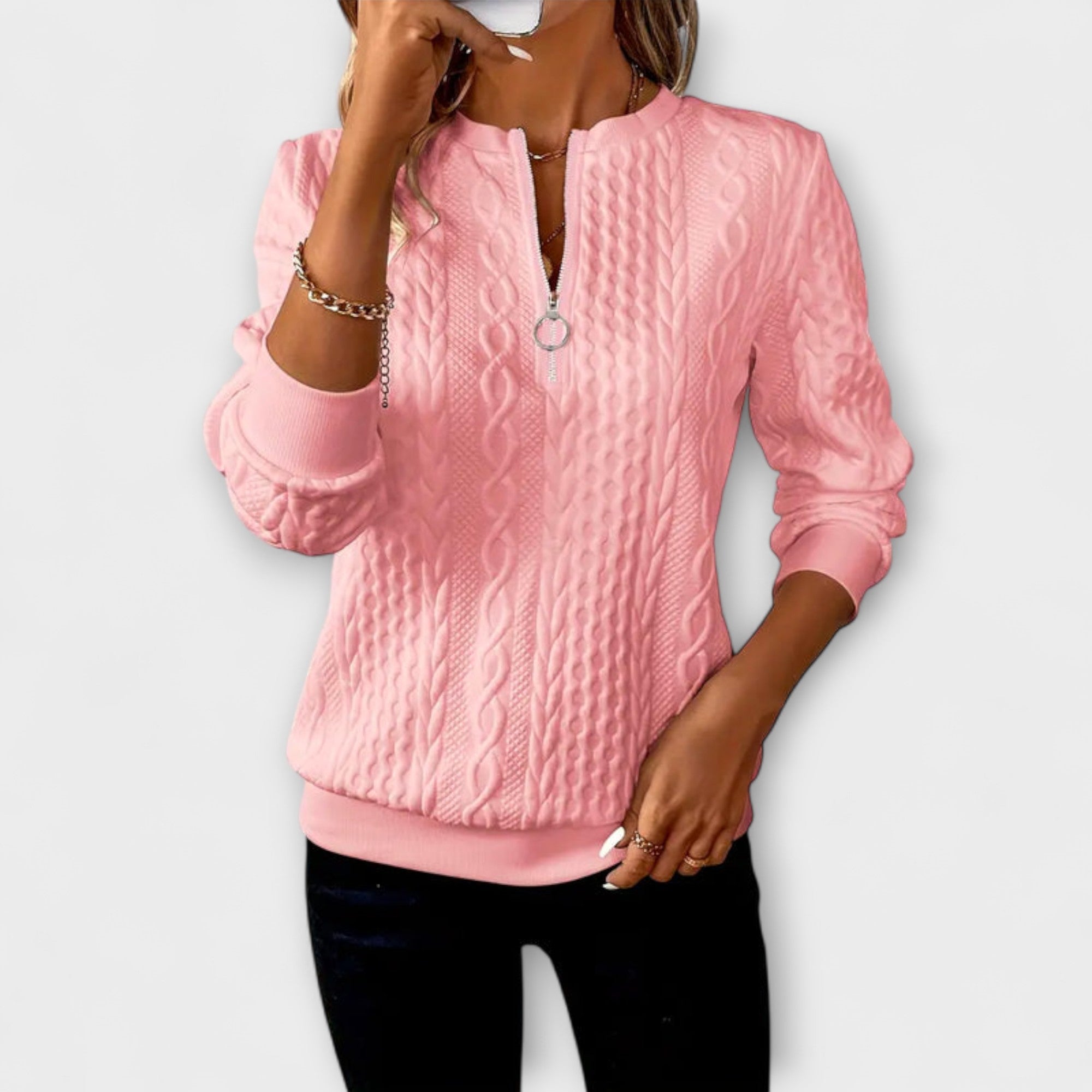 Joy - Pull en tricot élégant blanc avec motif en relief