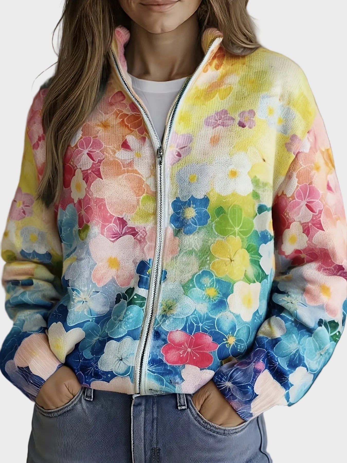 Augusta – Gilet dégradé à fleurs aquatiques