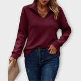 Vilja - Pull à demi-zip en rose avec motif en côtes